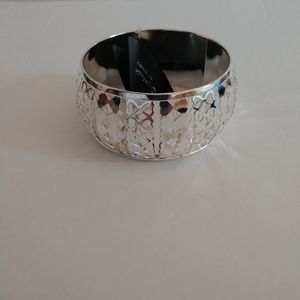 Silver Textured Wide Bangle Bracelet